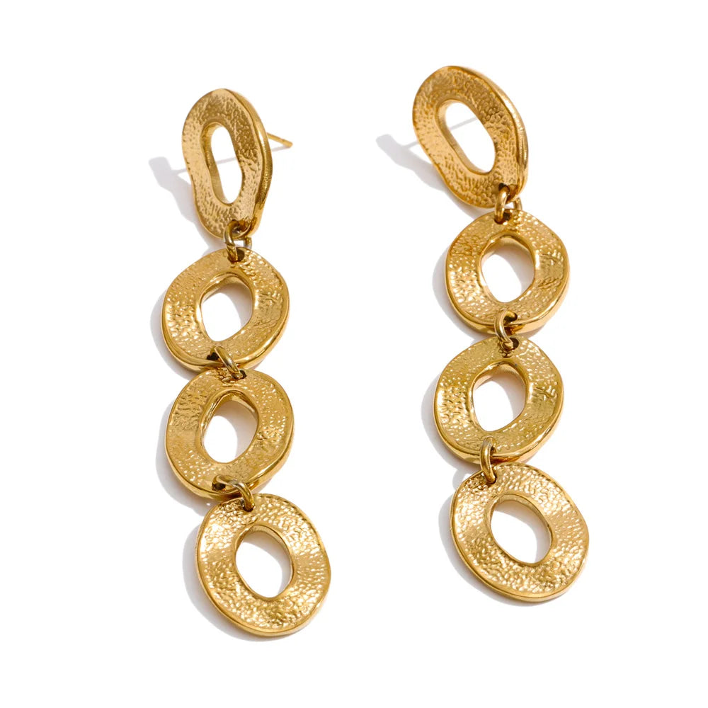 Stainless Steel Metal round Hollow Long Drop Earrings 18K Gold Color PVD Plated Daily Fashion Charm Jewelry Wholesale