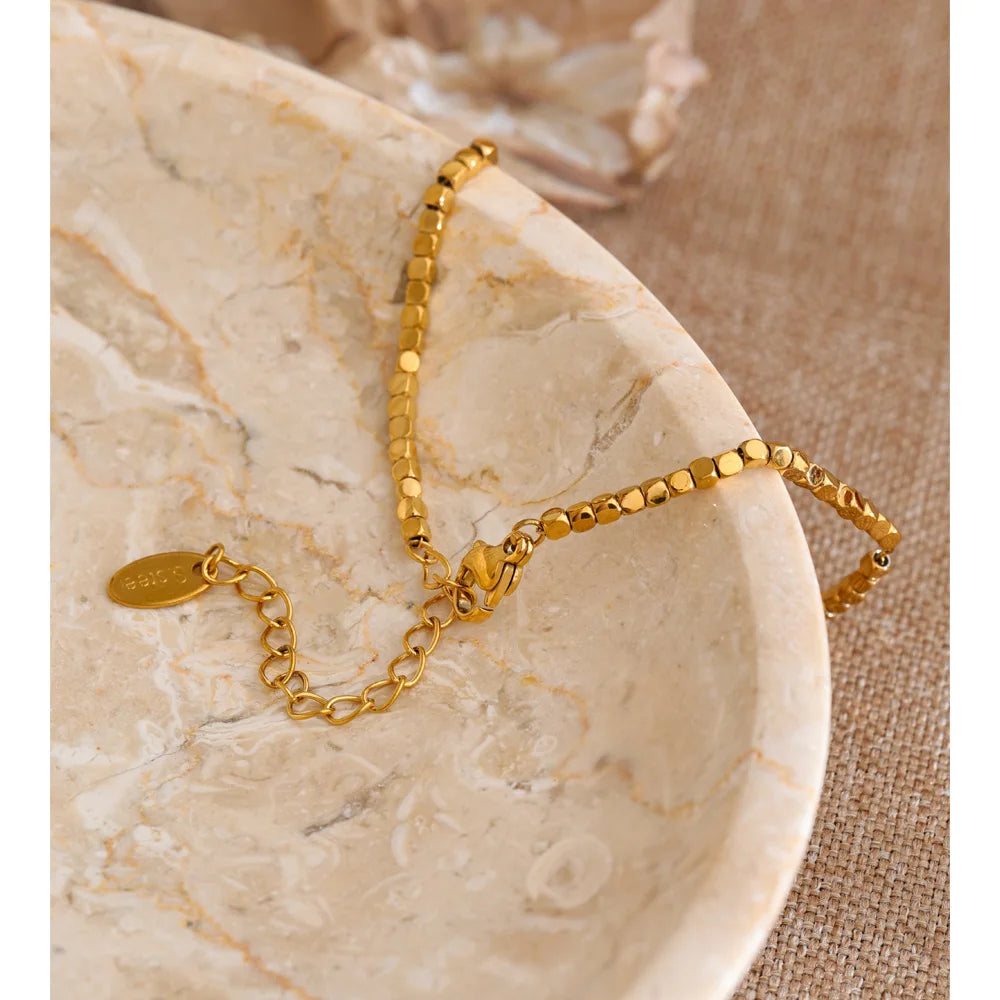 Stainless Steel Polished Square Beads Chain Bracelet Bangle for Women Trendy Handmade Fashion Wrist Jewelry Accessories