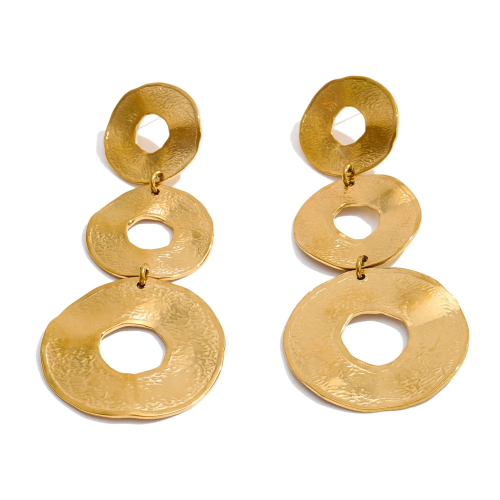 Stainless Steel Metal round Hollow Long Drop Earrings 18K Gold Color PVD Plated Daily Fashion Charm Jewelry Wholesale