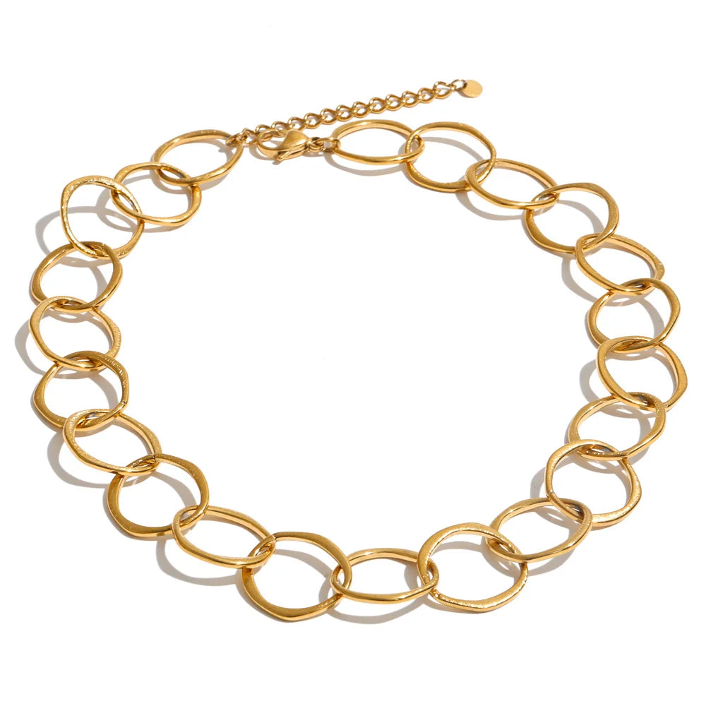 Stainless Steel round Hollow Chain Necklace PVD Plated Texture Metal Arrivals Casual Personality Jewelry