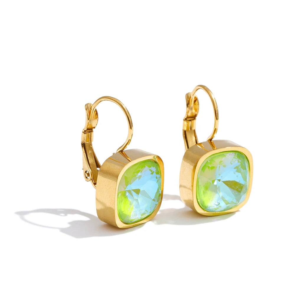 Stainless Steel Multi-Color Square Crystal Hoop Earrings PVD Plated Y2K Candy Fashion Waterproof Jewelry 2026 New Arrivals