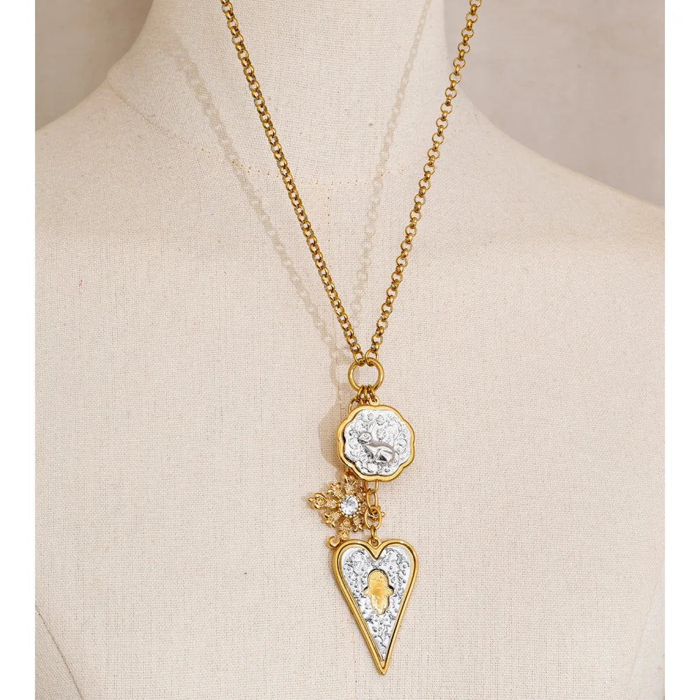 80+5Cm Stainless Steel Cross Heart Pendant Long Necklace 2026 New Arrivals Fashion Attractive Europe Statement Jewelry