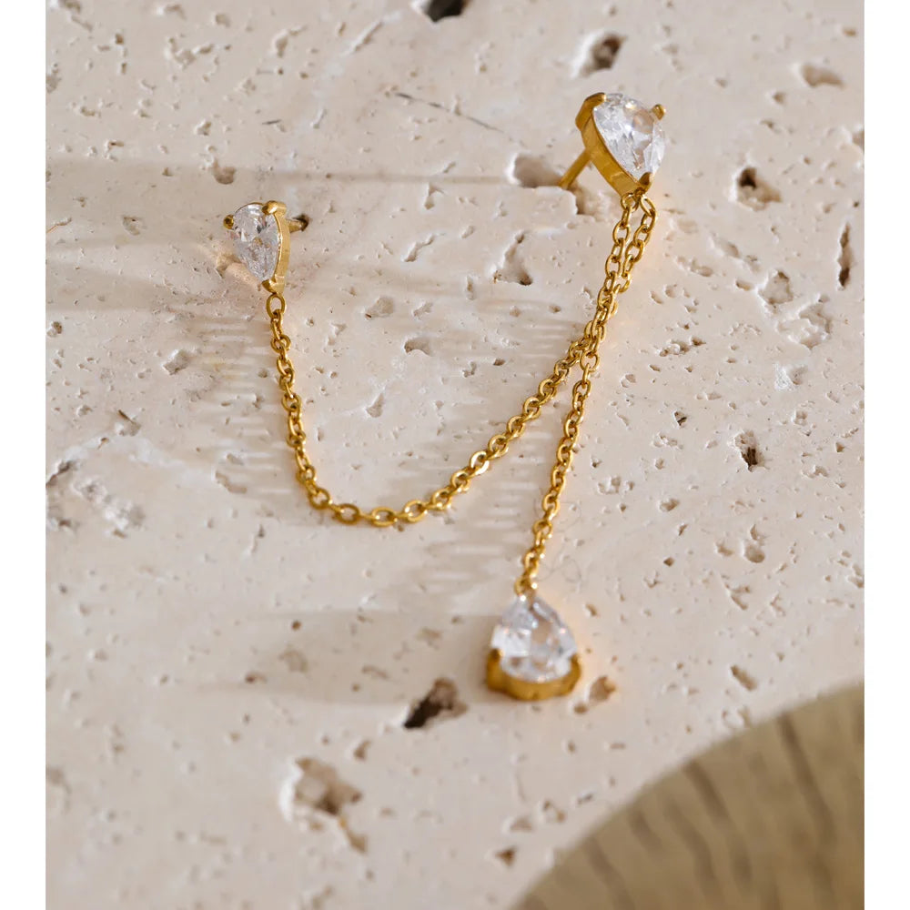 1PC Stainless Steel Cubic Zirconia Chain Drop Earrings High Quality Dainty Fashion Prom Jewelry Waterproofs