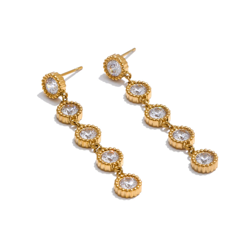 Delicate Stainless Steel Shiny Cubic Zirconia round Chain Bracelet Bangle Earrings High Quality Temperament Jewelry Gift