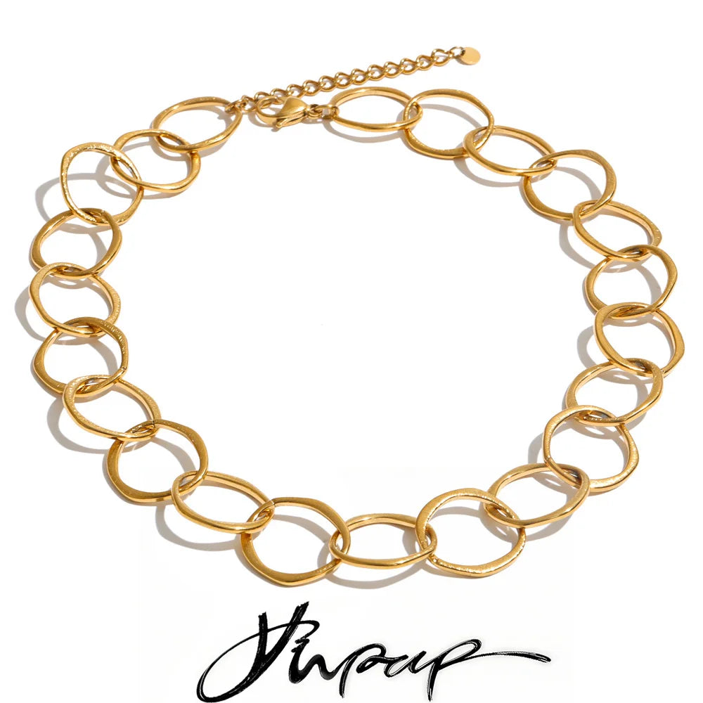 Stainless Steel round Hollow Chain Necklace PVD Plated Texture Metal Arrivals Casual Personality Jewelry
