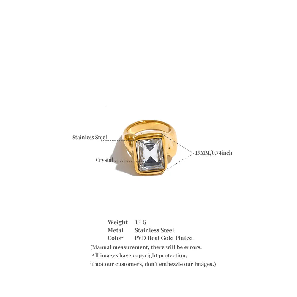 Size 678 Stainless Steel Rectangle Crystal Ring New Arrivals Transparent Casting Women Jewelry Accessories