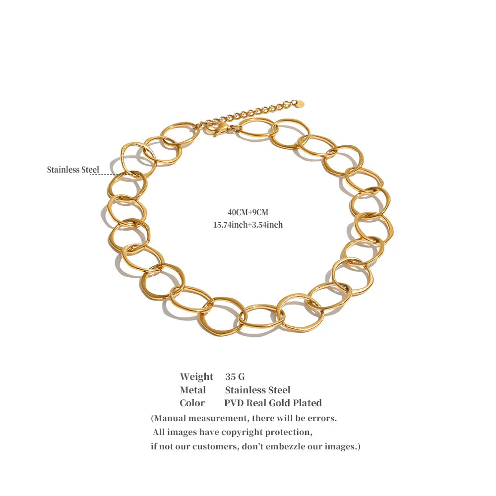 Stainless Steel round Hollow Chain Necklace PVD Plated Texture Metal Arrivals Casual Personality Jewelry