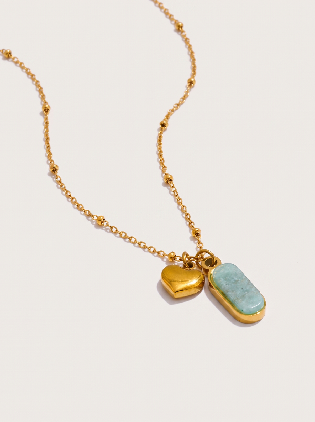 Amazonite Heart Charm Necklace - Gold - product