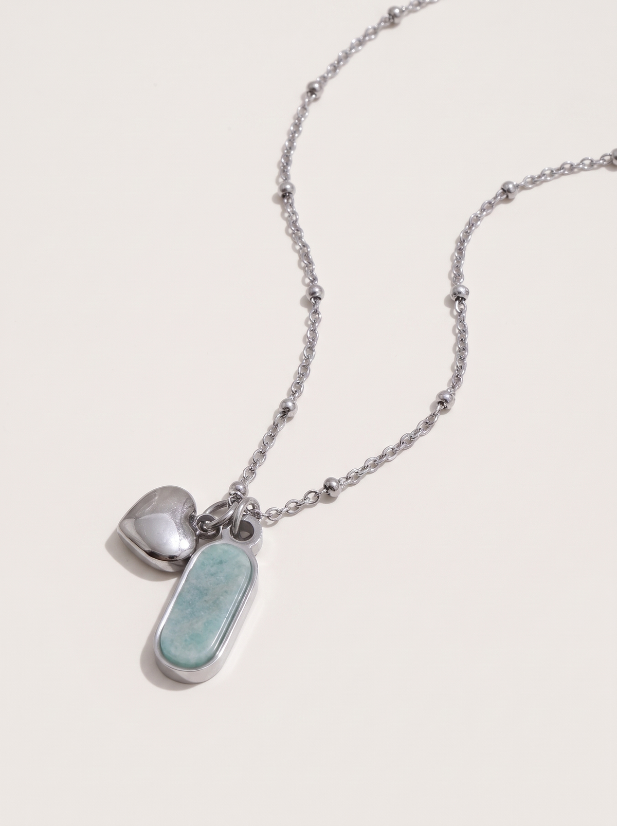 Amazonite Heart Charm Necklace - Silver - product