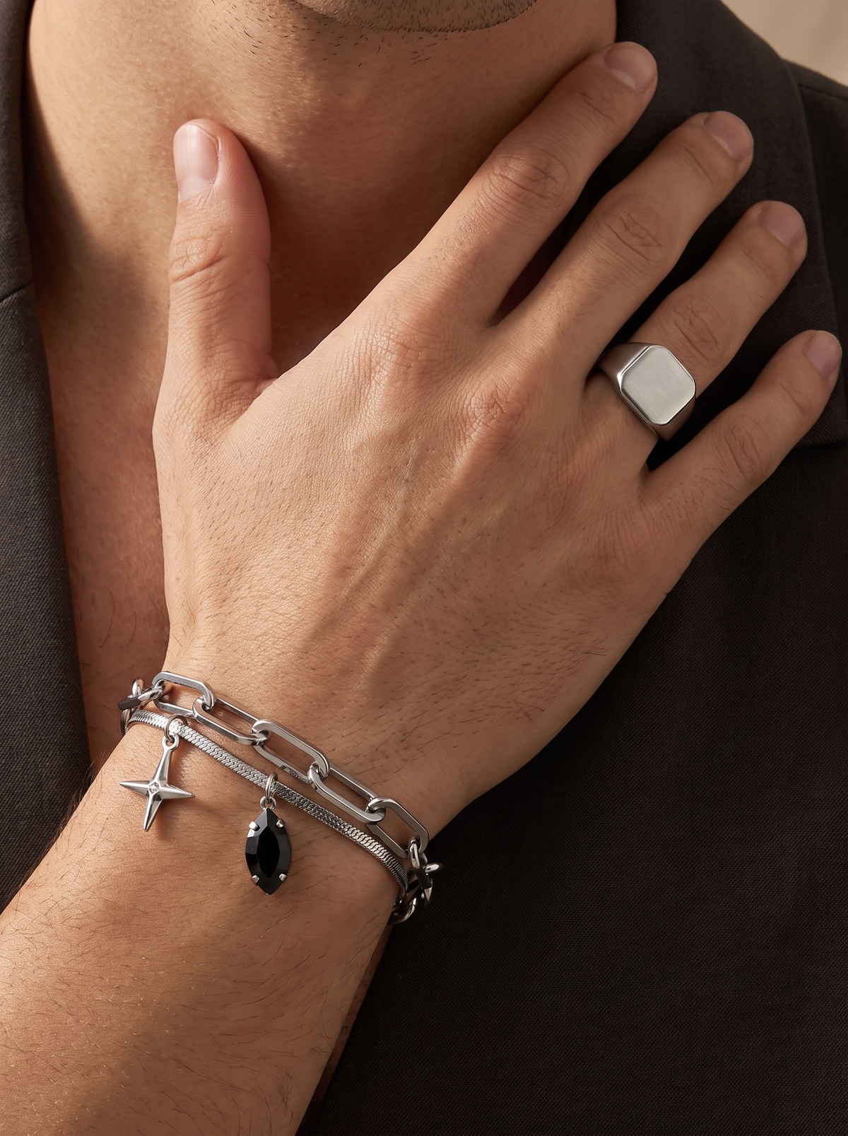 Layered Star & Stone Charm Bracelet