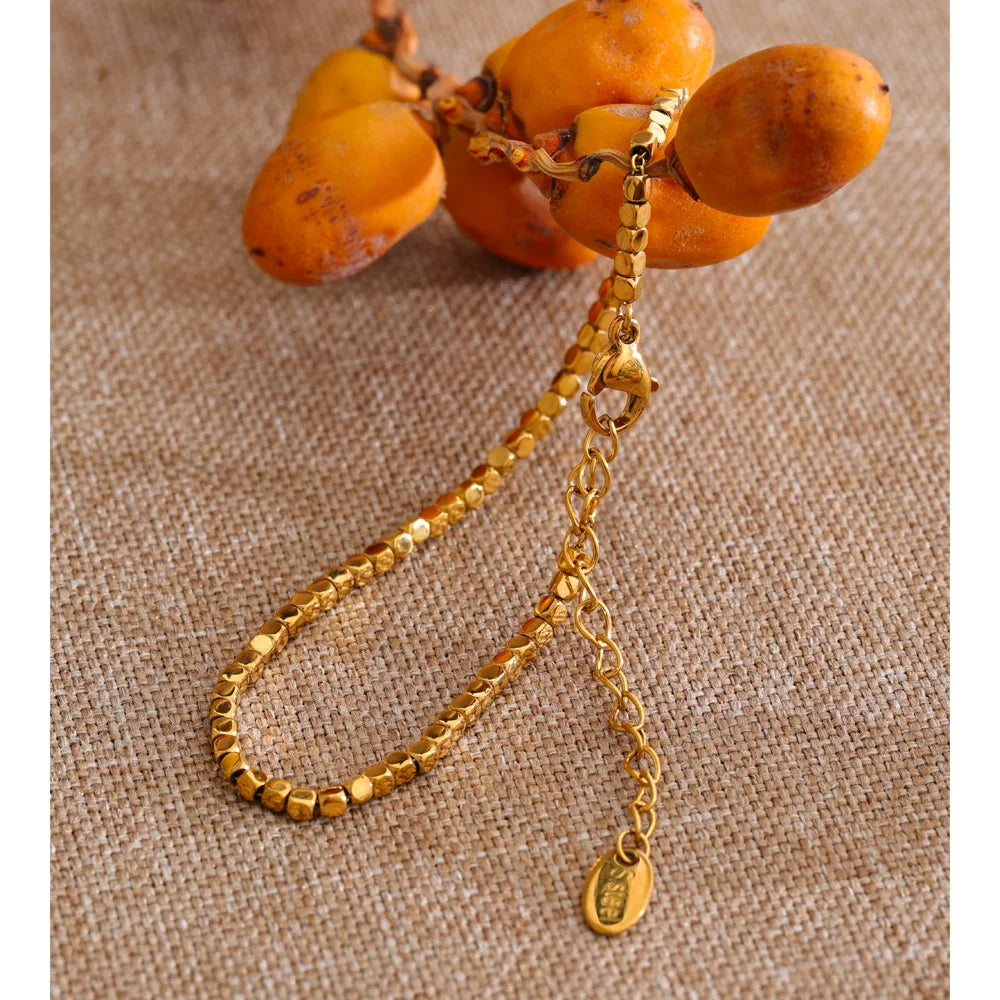 Stainless Steel Polished Square Beads Chain Bracelet Bangle for Women Trendy Handmade Fashion Wrist Jewelry Accessories