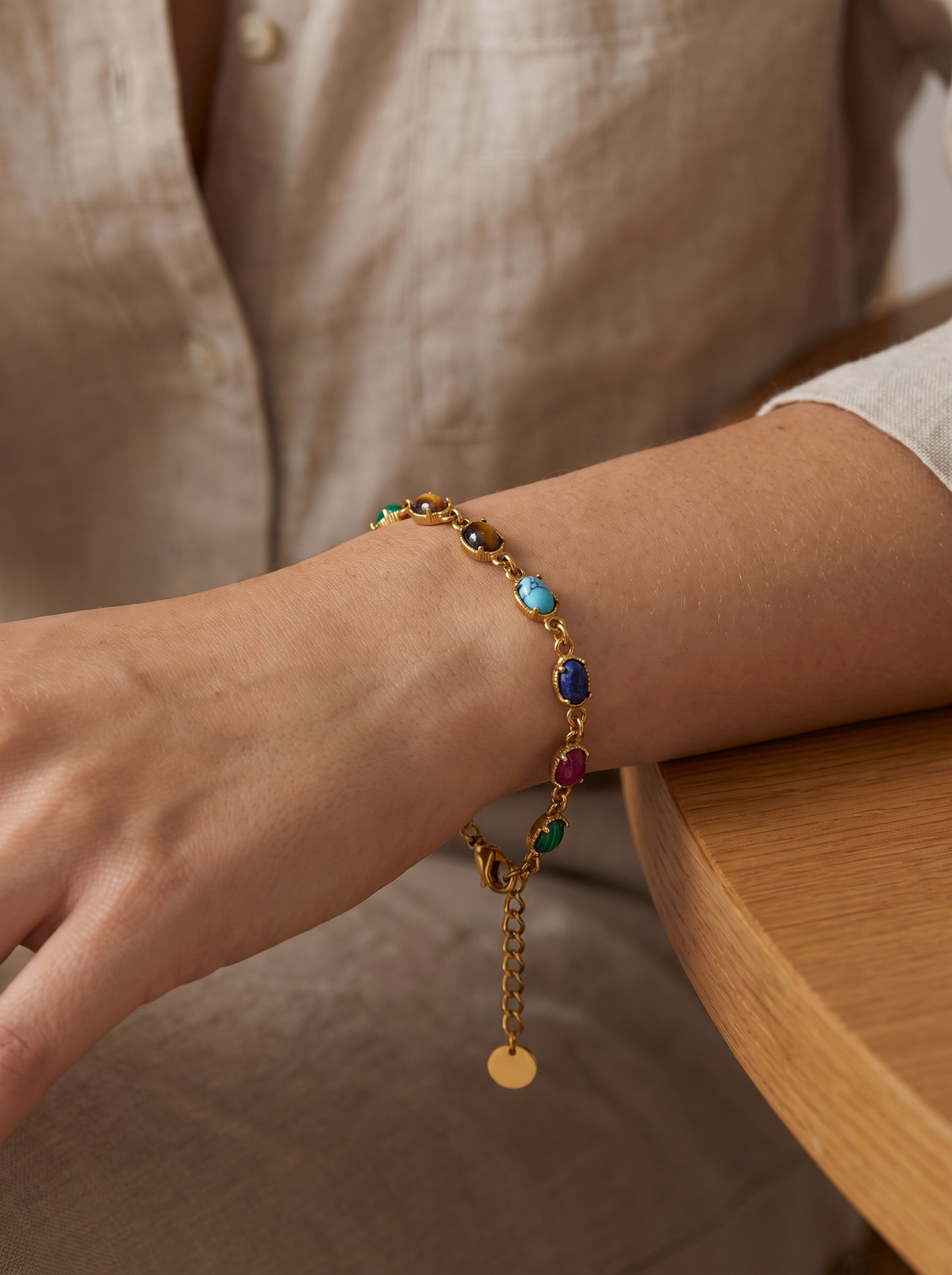 Gemstone Chain Bracelet - Gold - lifestyle 1