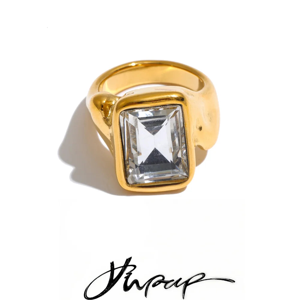 Size 678 Stainless Steel Rectangle Crystal Ring New Arrivals Transparent Casting Women Jewelry Accessories