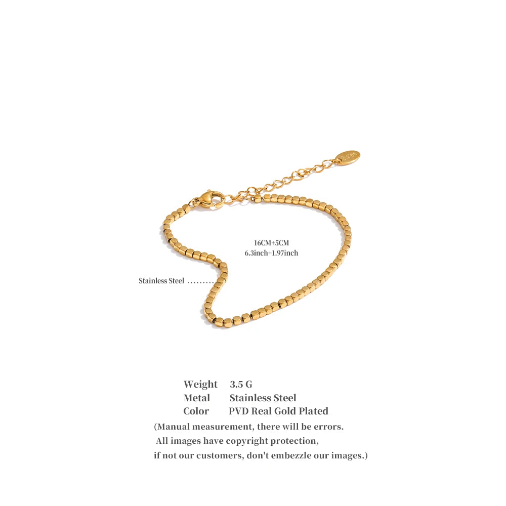 Stainless Steel Polished Square Beads Chain Bracelet Bangle for Women Trendy Handmade Fashion Wrist Jewelry Accessories
