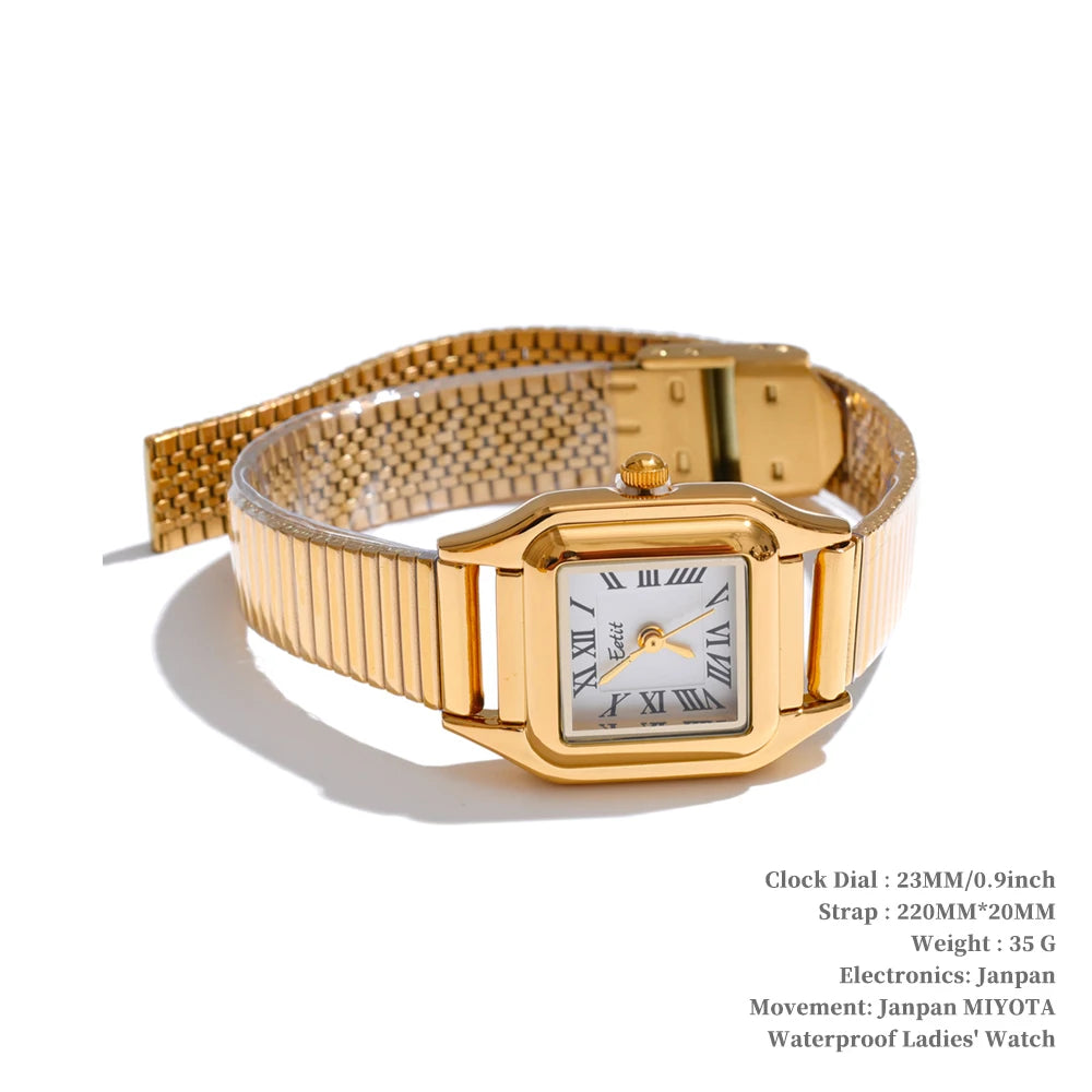 Yhpup Fashion Stainless Steel Lades' Watch with Japan Movement Waterproof Polished Shiny 18K Gold PVD Plated Jewelry Accessories