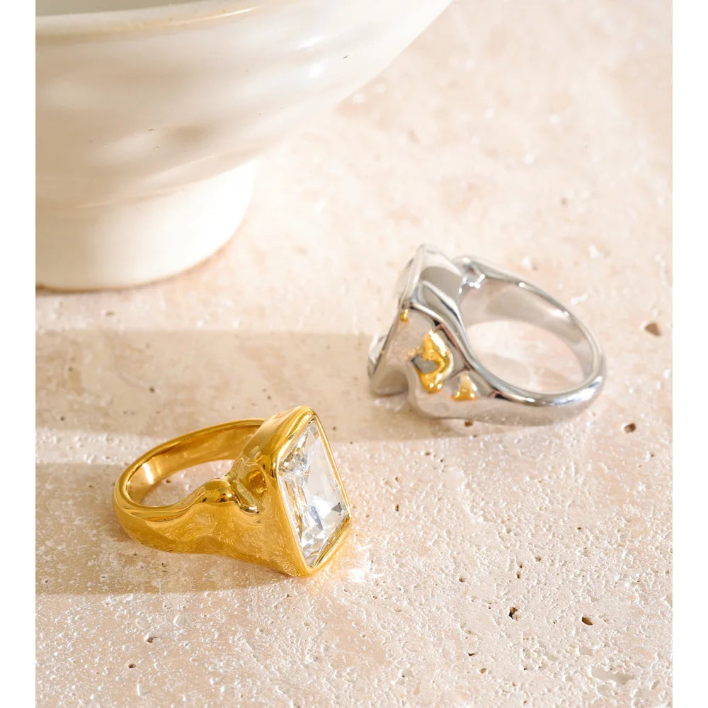 Size 678 Stainless Steel Rectangle Crystal Ring New Arrivals Transparent Casting Women Jewelry Accessories
