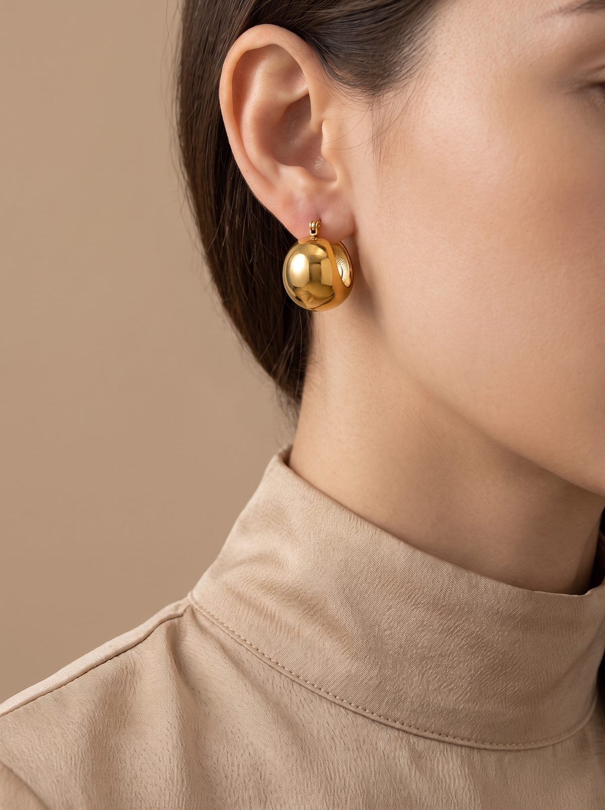 Chunky Dome Hoop Earrings - Gold - lifestyle