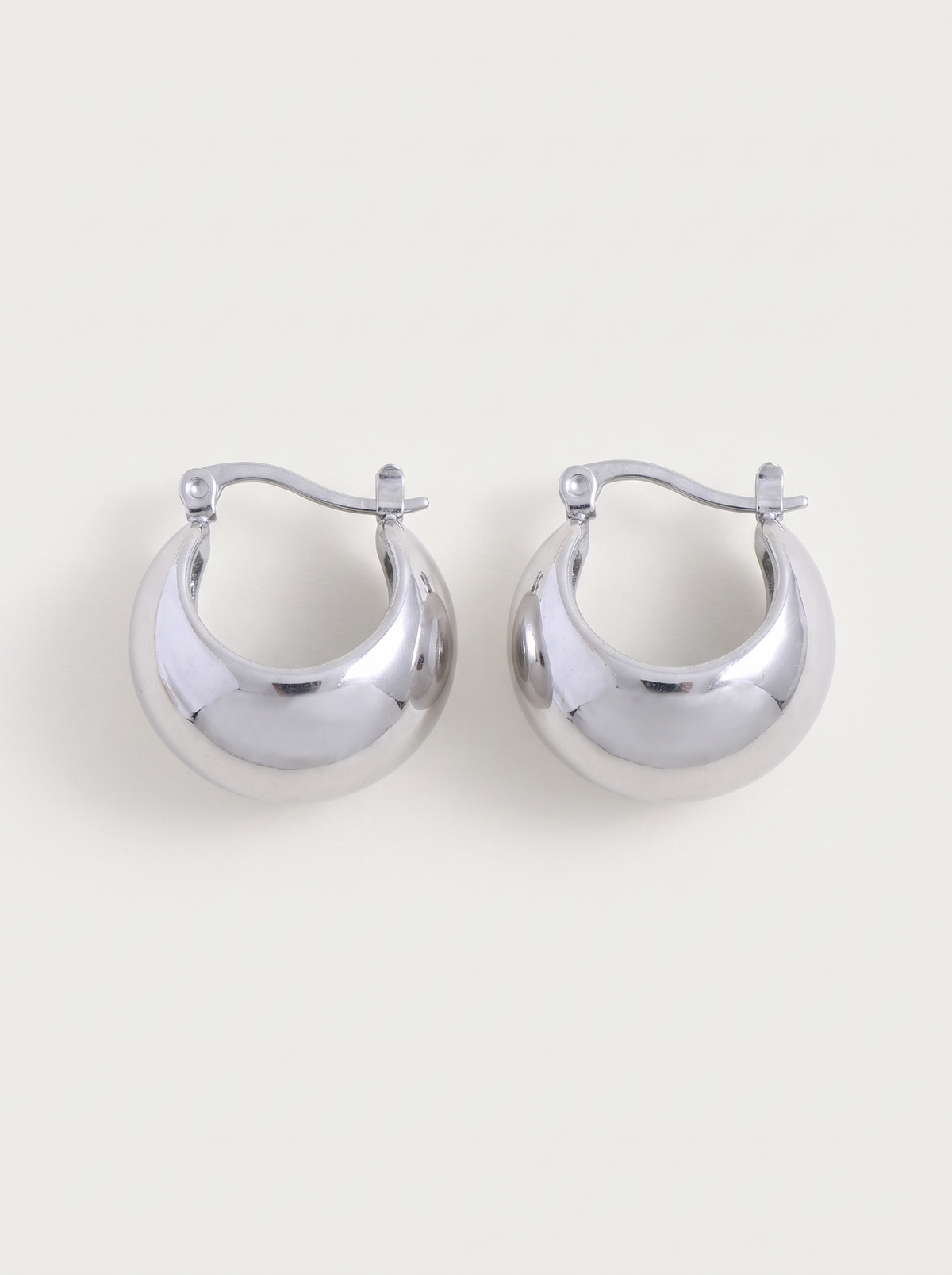 Chunky Dome Hoop Earrings - Platinum - product