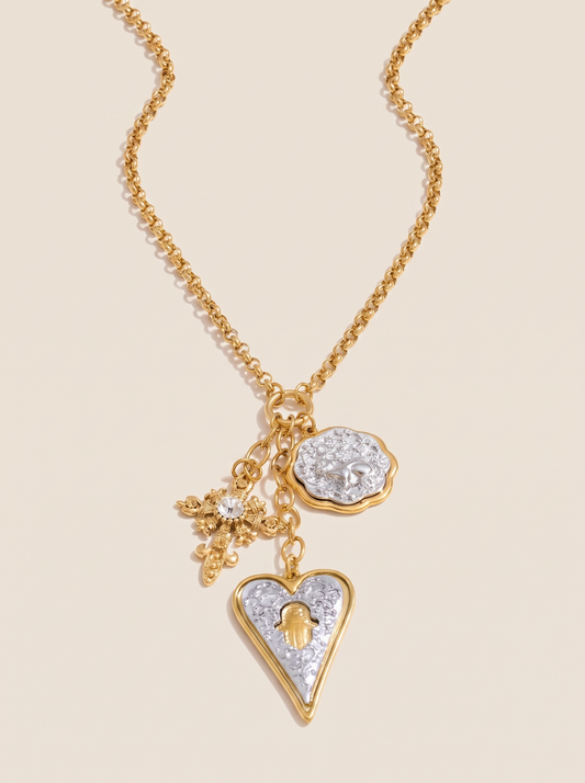 80+5Cm Stainless Steel Cross Heart Pendant Long Necklace