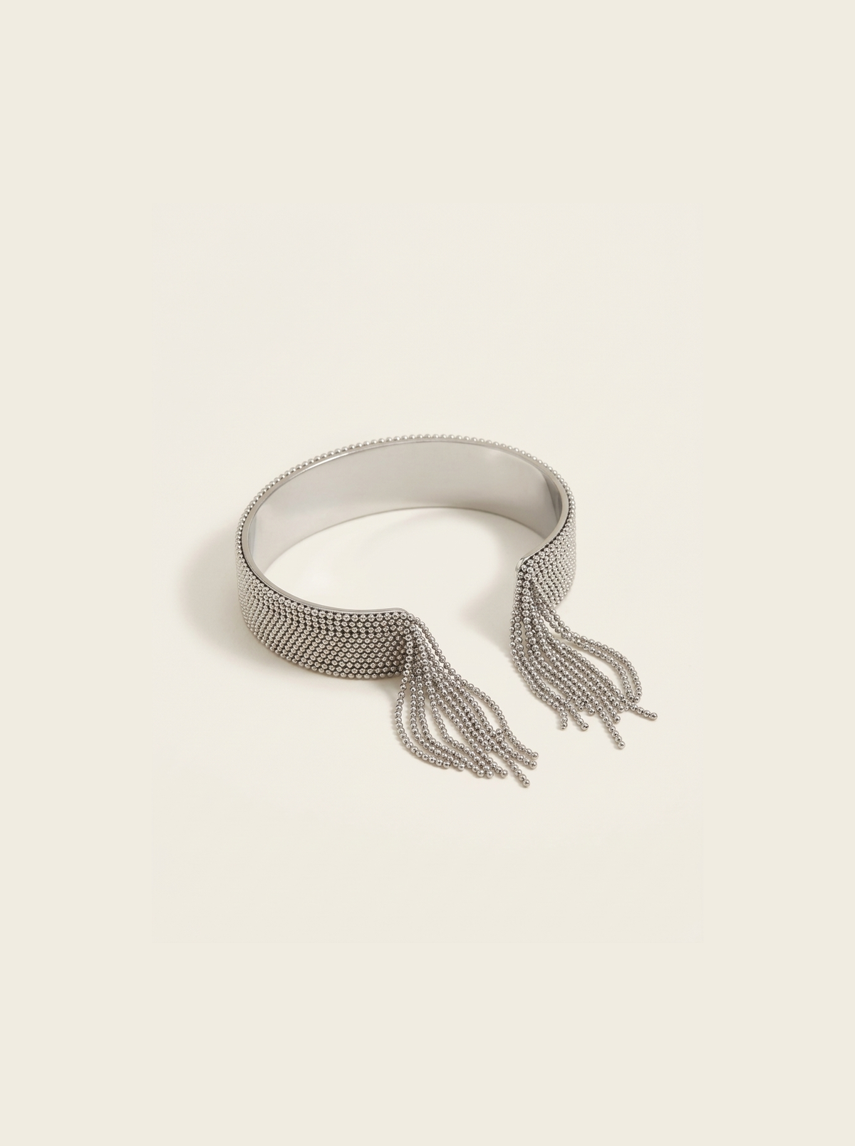 Cascade Fringe Cuff, Silver finish, studio product shot