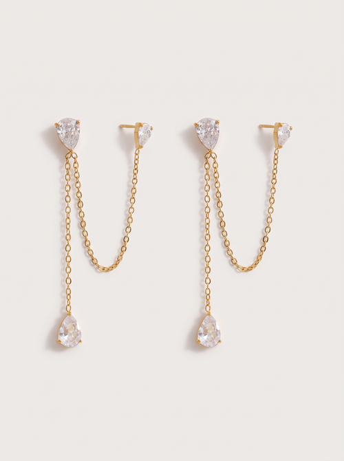 1PC Stainless Steel Cubic Zirconia Chain Drop Earrings