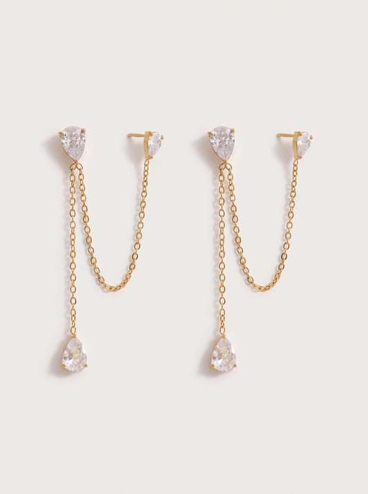 1PC Stainless Steel Cubic Zirconia Chain Drop Earrings