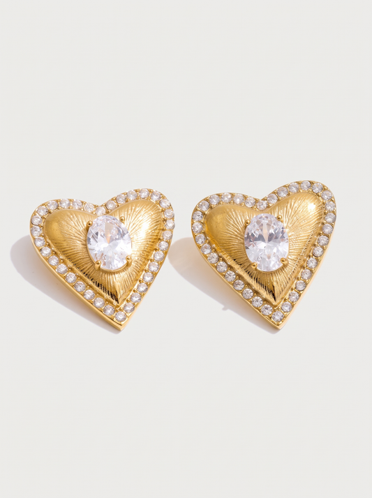 High Quality Stainless Steel Cubic Zirconia Heart Love Stud Earrings