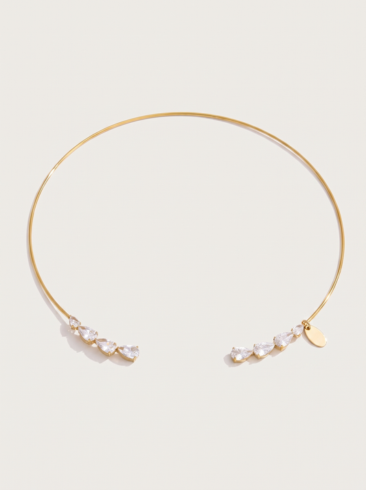 Stainless Steel Cubic Zirconia Torques Necklace