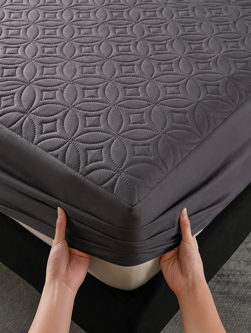 Perlehaus Quilted Waterproof Mattress Protector - Dark Gray - corner construction detail