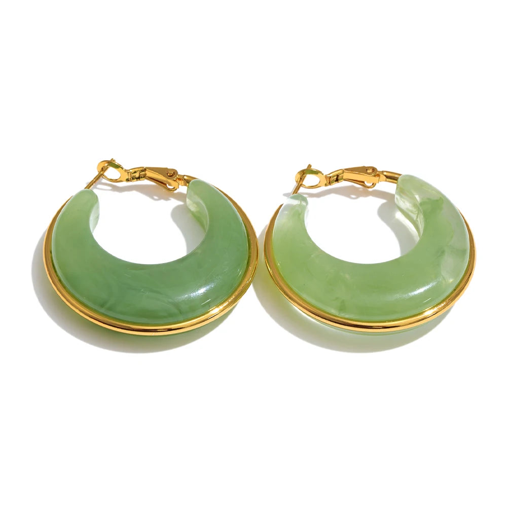 White Green Black Pink Brown Acetate Acrylic Chunky Hoop Earrings Daily Stainless Steel Trending Ear Jewelry Accessories