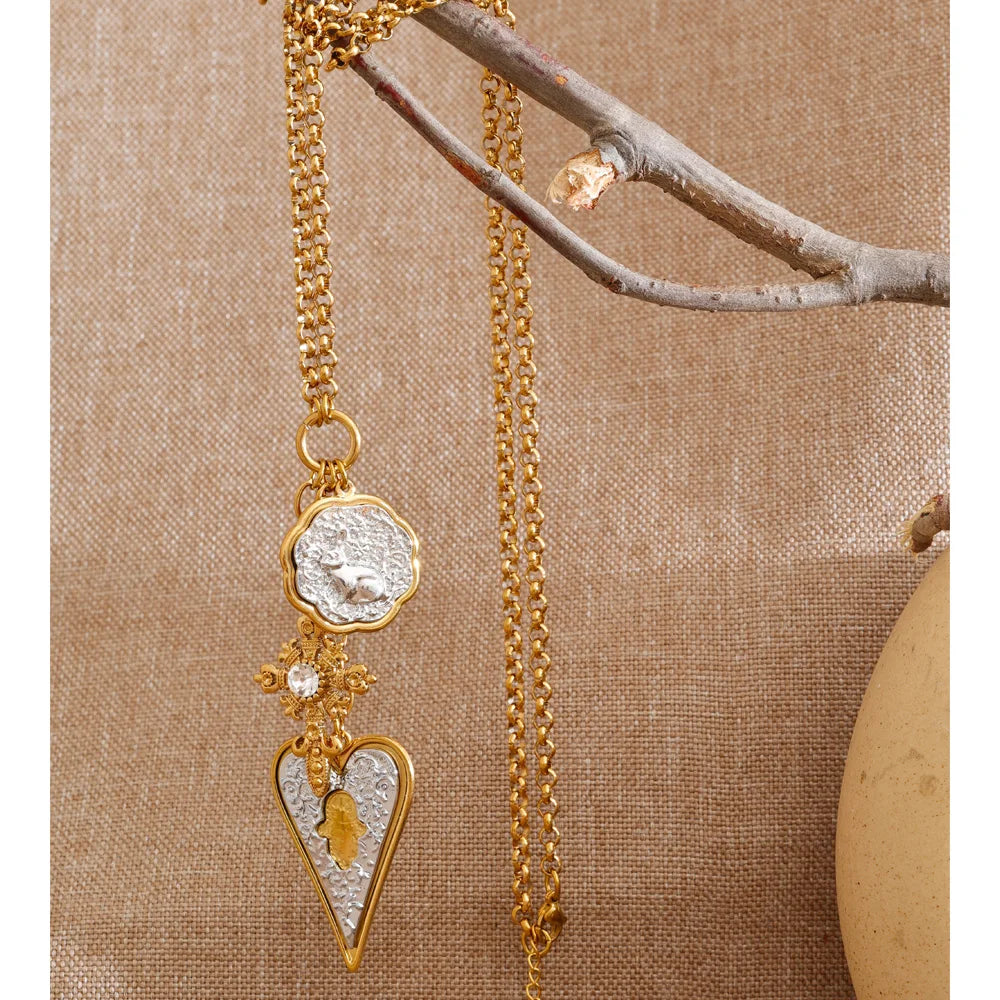 80+5Cm Stainless Steel Cross Heart Pendant Long Necklace 2026 New Arrivals Fashion Attractive Europe Statement Jewelry