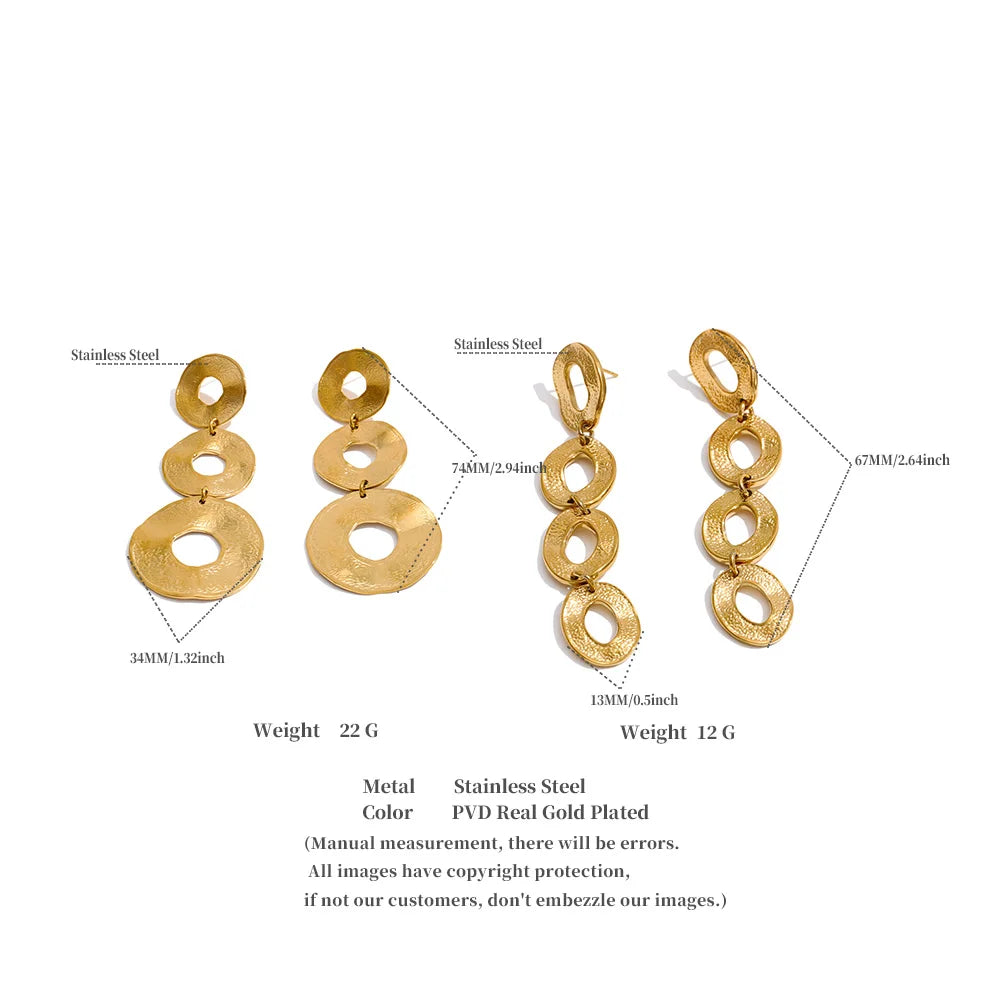 Stainless Steel Metal round Hollow Long Drop Earrings 18K Gold Color PVD Plated Daily Fashion Charm Jewelry Wholesale