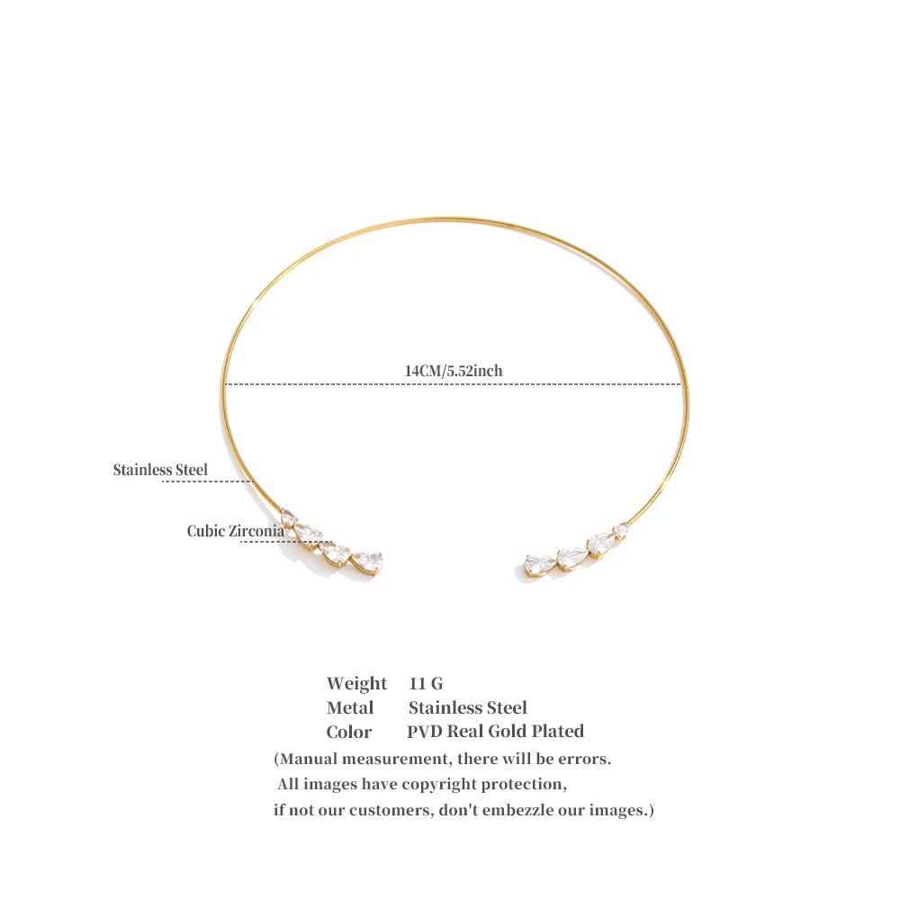 Stainless Steel Cubic Zirconia Torques Necklace for Women Summer Delicate Trending Arrivals Aesthetic Golden Jewelry