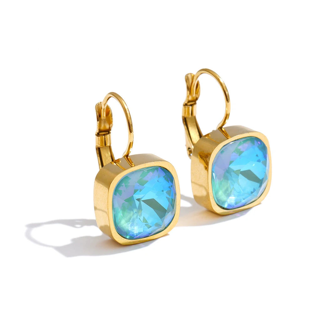 Stainless Steel Multi-Color Square Crystal Hoop Earrings PVD Plated Y2K Candy Fashion Waterproof Jewelry 2026 New Arrivals