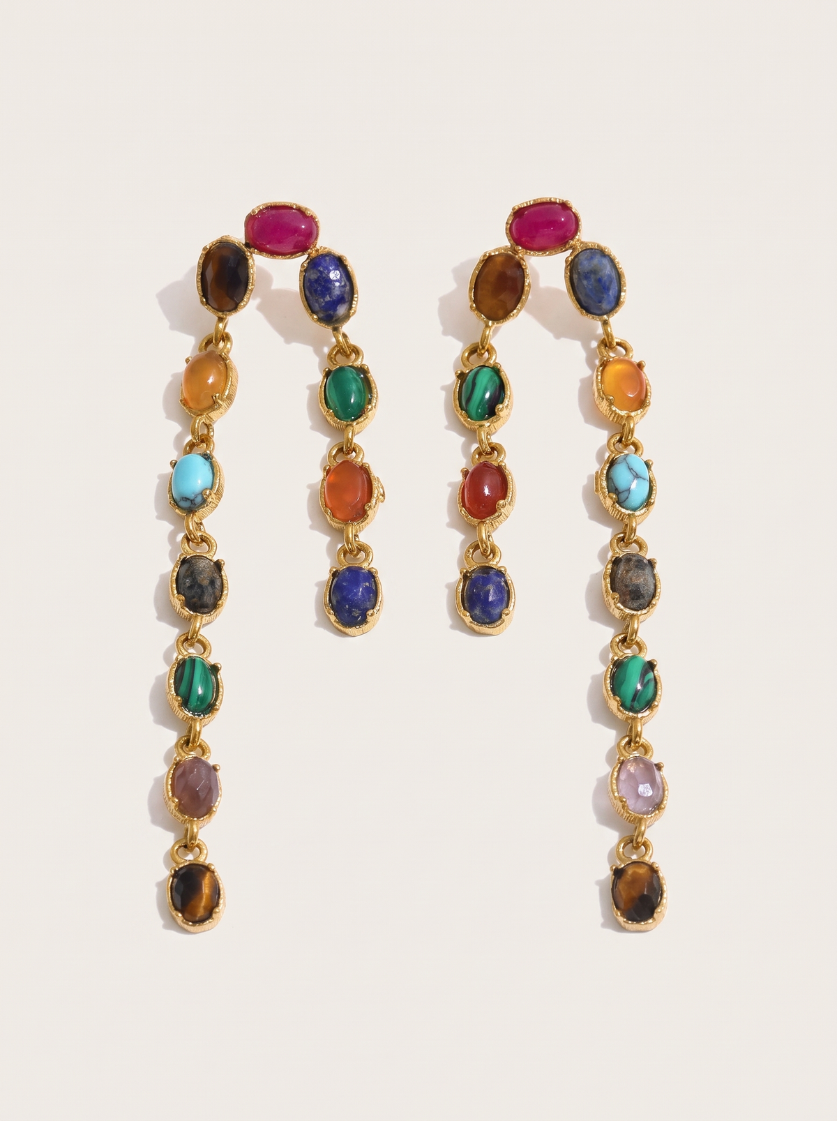 Gemstone Chain Drop Earrings - Gold - product