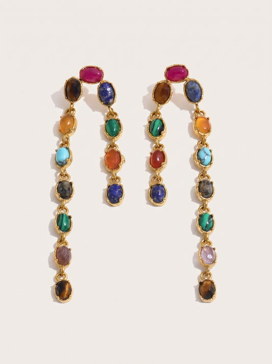 Gemstone Chain Drop Earrings - Gold - product