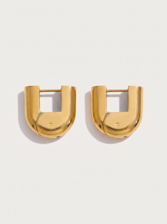 U-Shape Hoop Earrings - Gold - product