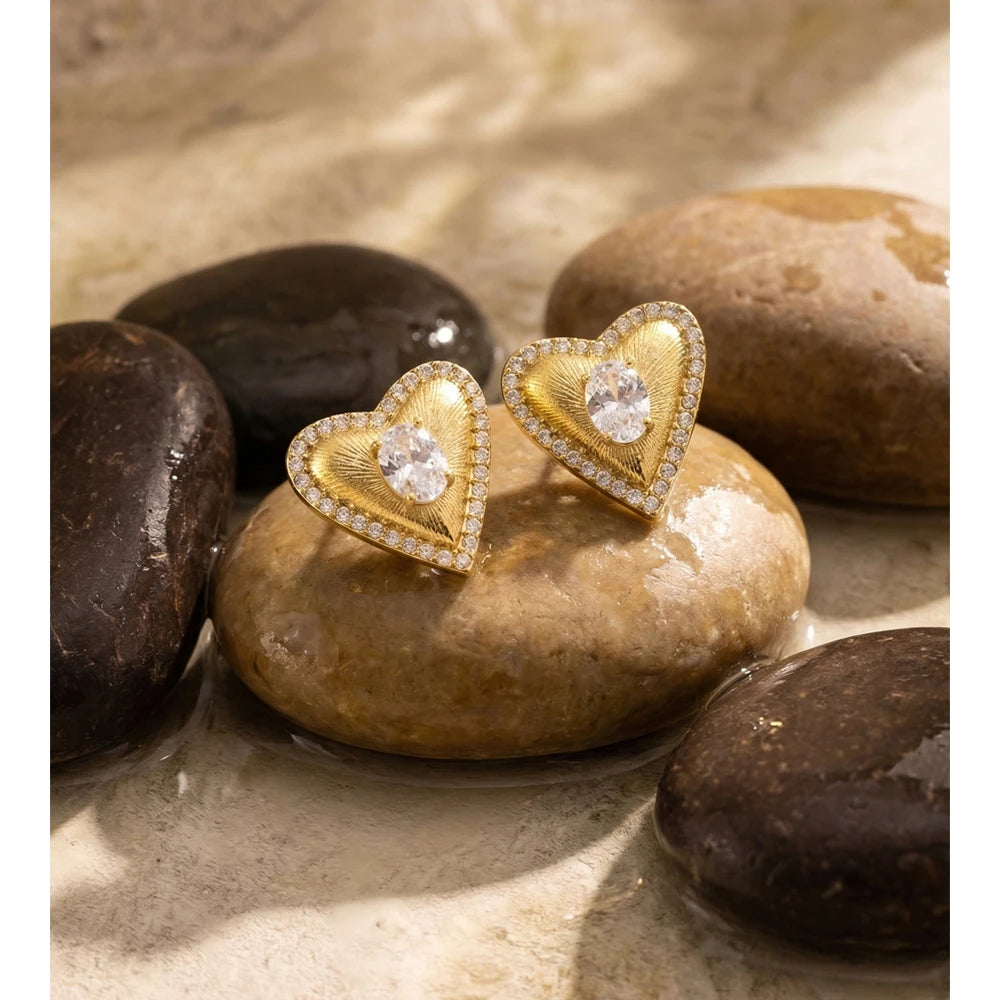 High Quality Stainless Steel Cubic Zirconia Heart Love Stud Earrings Valentine'S Day Gift Delicate Charm Aesthetic Jewelry