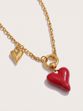 Double Heart Enamel Necklace - Gold - product