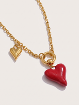 Double Heart Enamel Necklace - Gold - product
