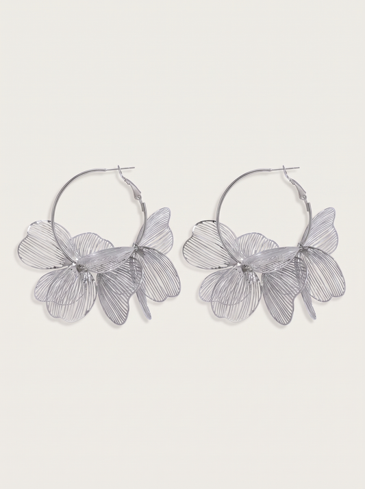Wire Flower Big Hoop Earrings