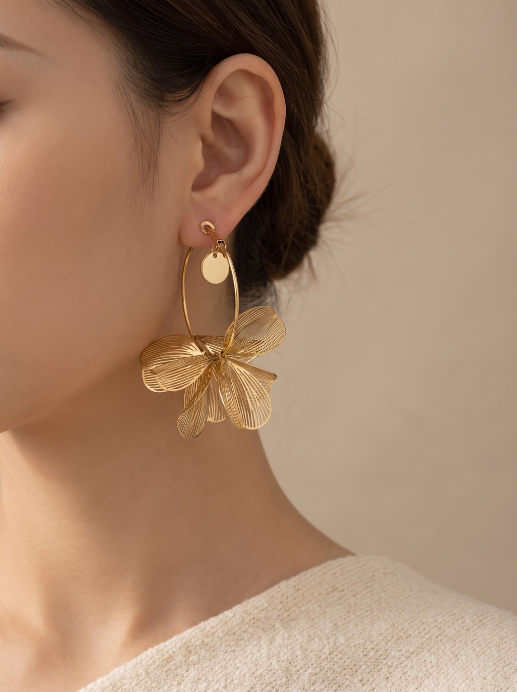 Wire Flower Big Hoop Earrings