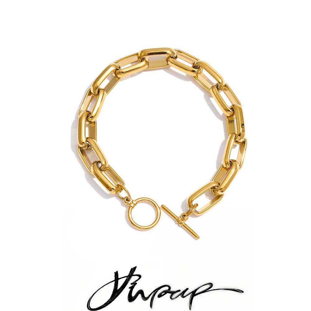 Stainless Steel Chain Bracelet Bangle Tarnish Resistant Metal Texture Toggle-Clasps Individualistic Wrist Jewelry