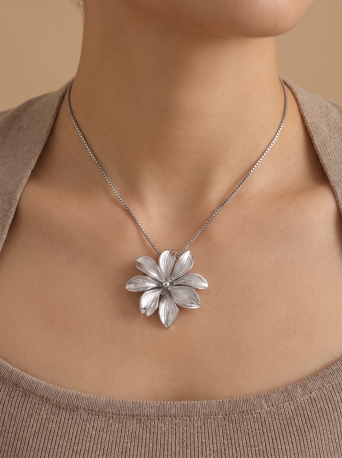 Sculptural Flower Pendant Necklace