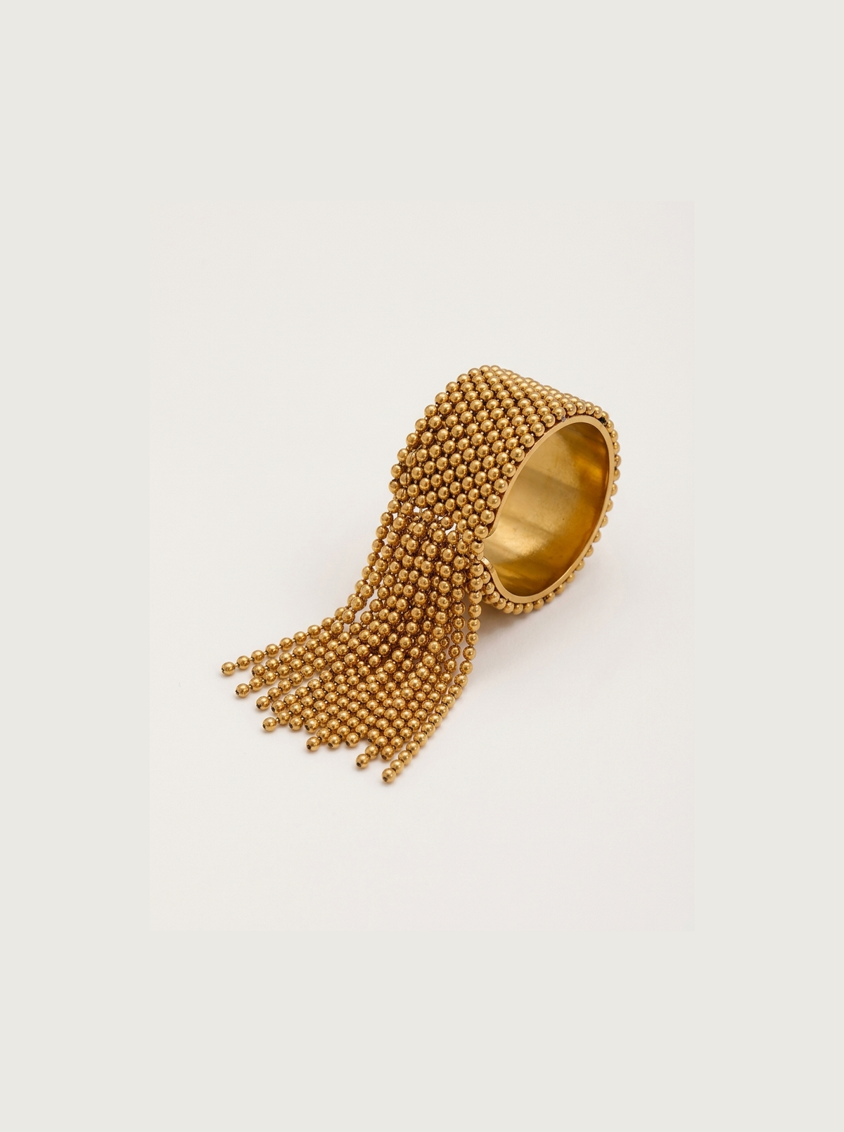 Beaded Tassel Ring, Gold finish, studio product shot