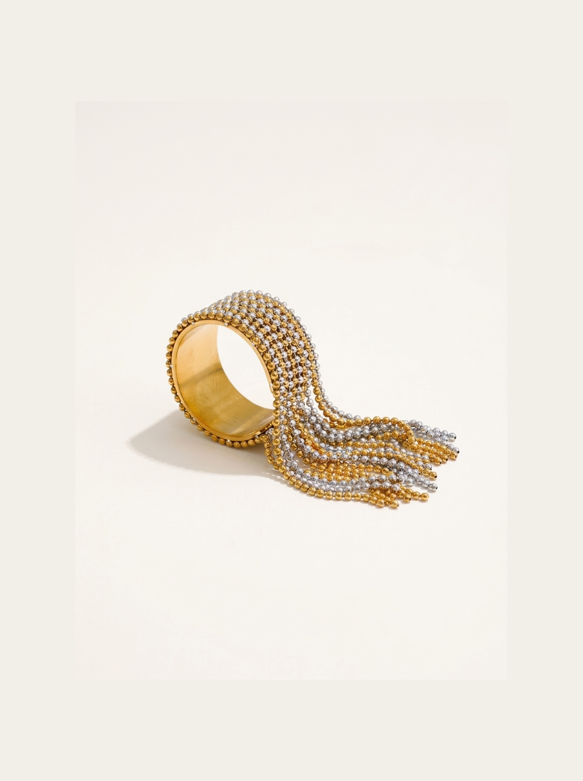 Beaded Tassel Ring, Two-Tone finish, studio product shot