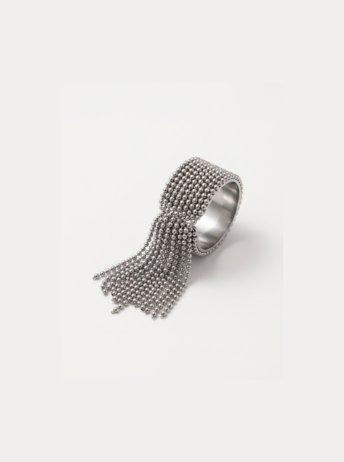 Beaded Tassel Ring, Silver finish, studio product shot