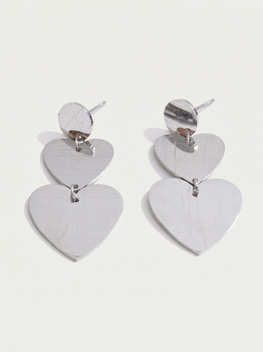 Stainless Steel Metal Heart Love Drop Charm Earrings