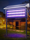 Solar Mosquito Killer Lamp mounted in a garden at night, purple UV light on