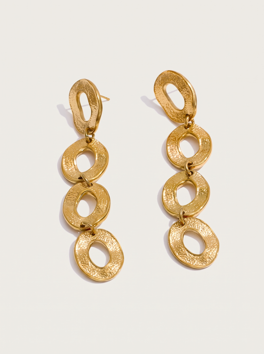 Stainless Steel Metal Round Hollow Long Drop Earrings